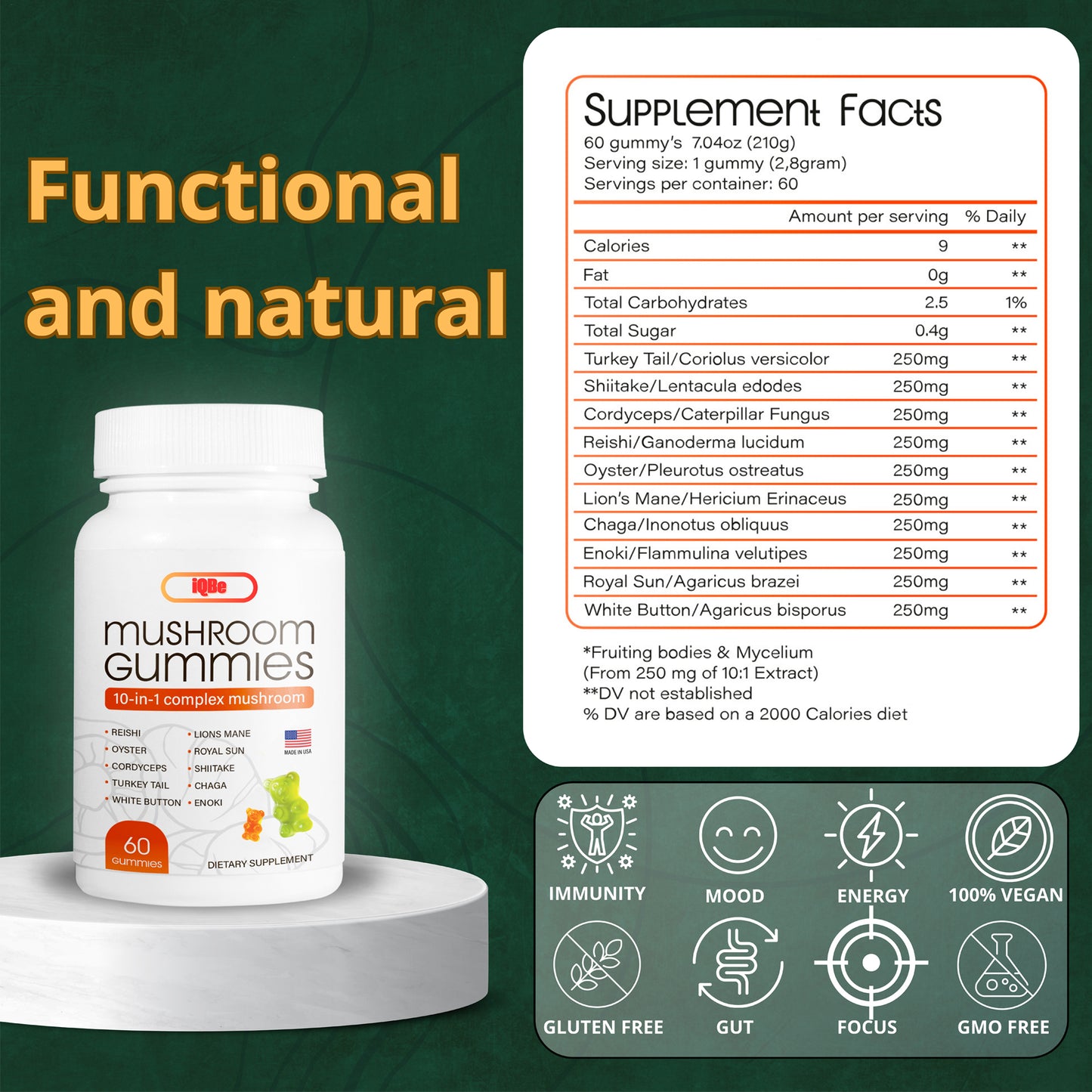 iQBe Mushroom Gummies – Focus • Energy • Immunity